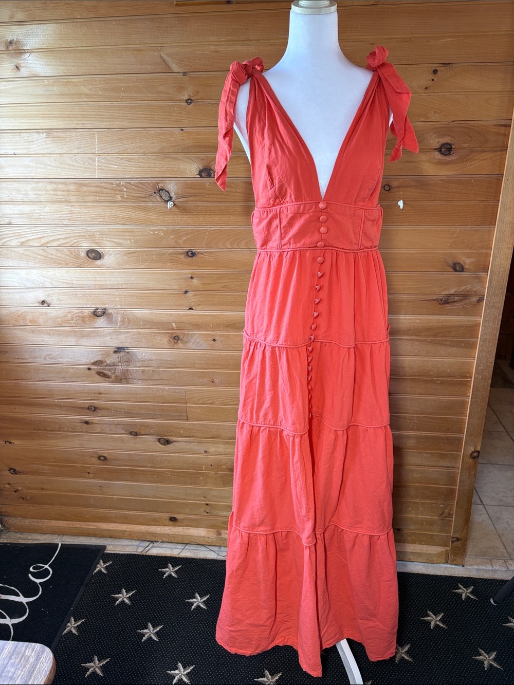 Sleeveless Coral Tie-Shoulder Maxi Dress